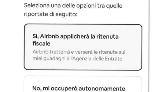 Conferma se vuoi che Airbnb trattenga le tue imposte sul reddito